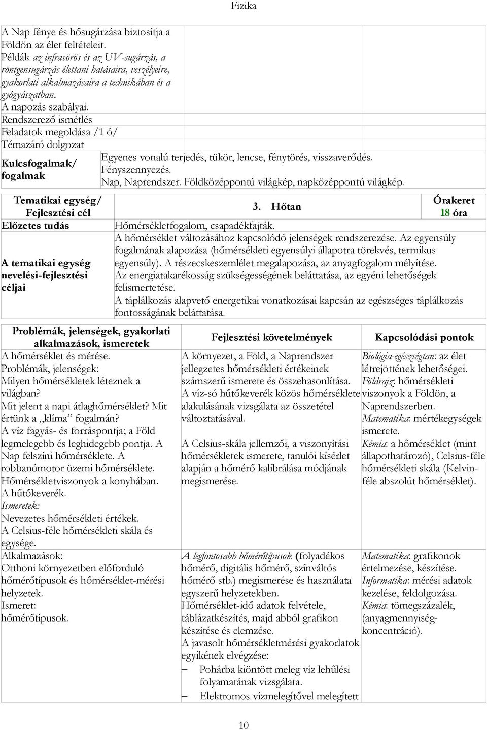 Rendszerező ismétlés Feladatok megoldása /1 ó/ Témazáró dolgozat Kulcsfogalmak/ fogalmak Tematikai egység/ Fejlesztési cél Előzetes tudás A tematikai egység nevelési-fejlesztési céljai Problémák,