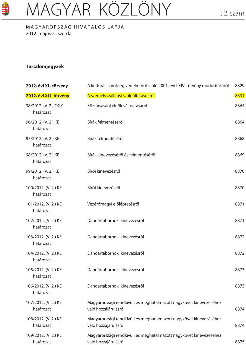 (V. 2.) KE határozat 101/2012. (V. 2.) KE határozat 102/2012. (V. 2.) KE határozat 103/2012. (V. 2.) KE határozat 104/2012. (V. 2.) KE határozat 105/2012. (V. 2.) KE határozat 106/2012. (V. 2.) KE határozat 107/2012.