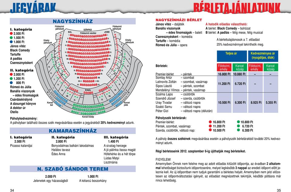 esetén a jegyárakból 20% kedvezményt adunk. I. kategória 2.500 Ft Picasso kalandjai KAMARASZÍNHÁZ II. kategória 2.000 Ft Bonyodalmas balkáni lakodalmas Halálos tavasz Édes Anna N.