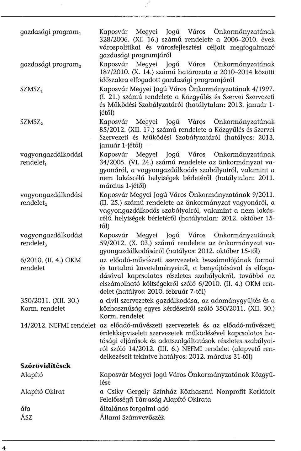 évek várospolitikai és városfejlesztési céljait megfogalmazó gazdasági programjáról Kaposvár Megyei fogú Város Önkormányzatának 187/2010. (X. 14.