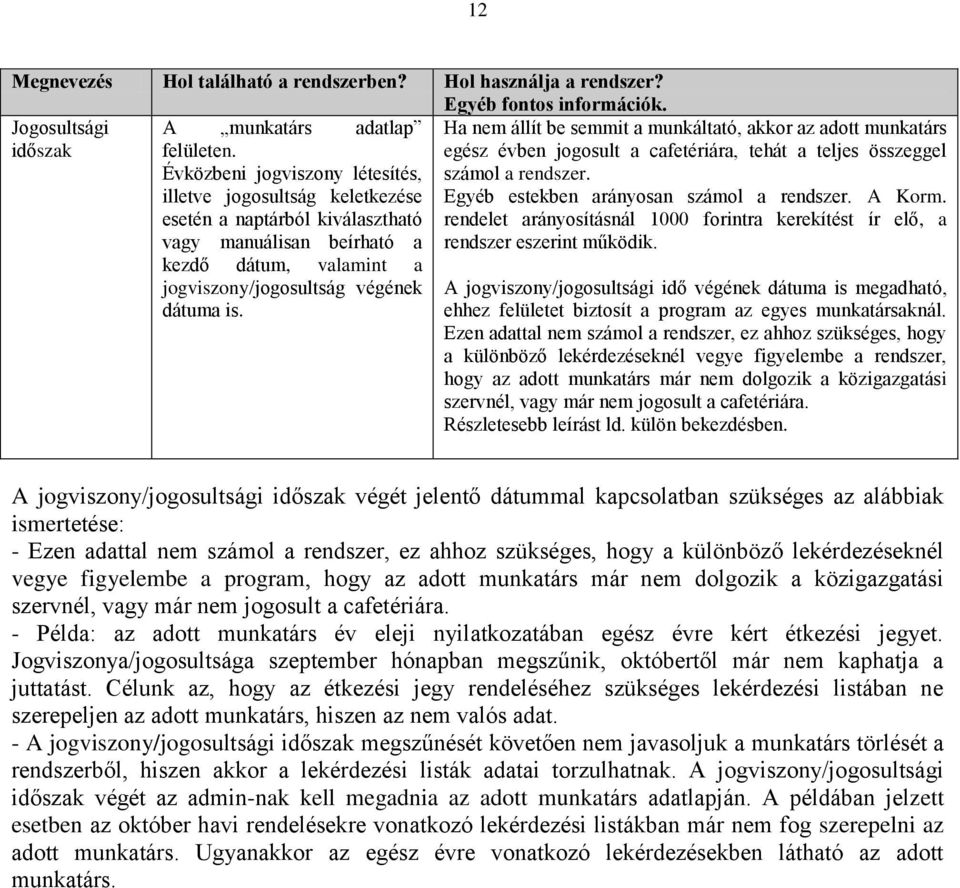 Ha nem állít be semmit a munkáltató, akkor az adott munkatárs egész évben jogosult a cafetériára, tehát a teljes összeggel számol a rendszer. Egyéb estekben arányosan számol a rendszer. A Korm.