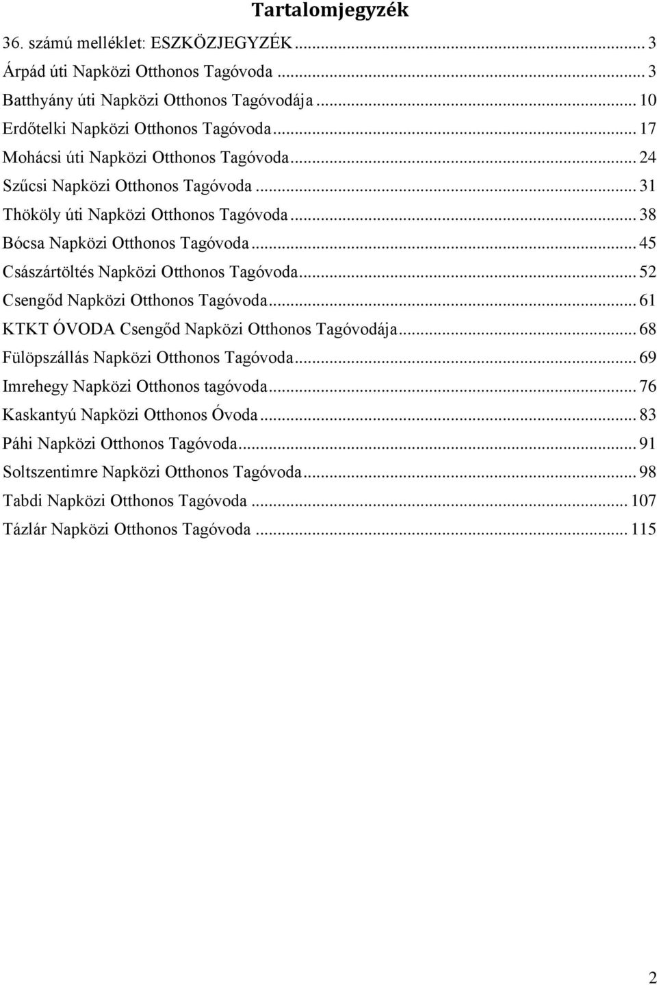 .. 45 Császártöltés Napközi Otthonos Tagóvoda... 52 Csengőd Napközi Otthonos Tagóvoda... 61 KTKT ÓVODA Csengőd Napközi Otthonos Tagóvodája... 68 Fülöpszállás Napközi Otthonos Tagóvoda.