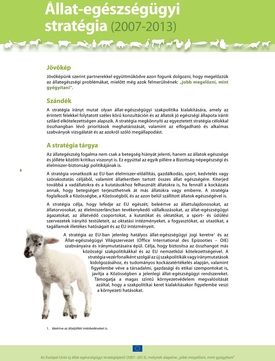 Szándék A stratégia irányt mutat olyan állat-egészségügyi szakpolitika kialakítására, amely az érintett felekkel folytatott széles körű konzultáción és az állatok jó egészségi állapota iránti szilárd