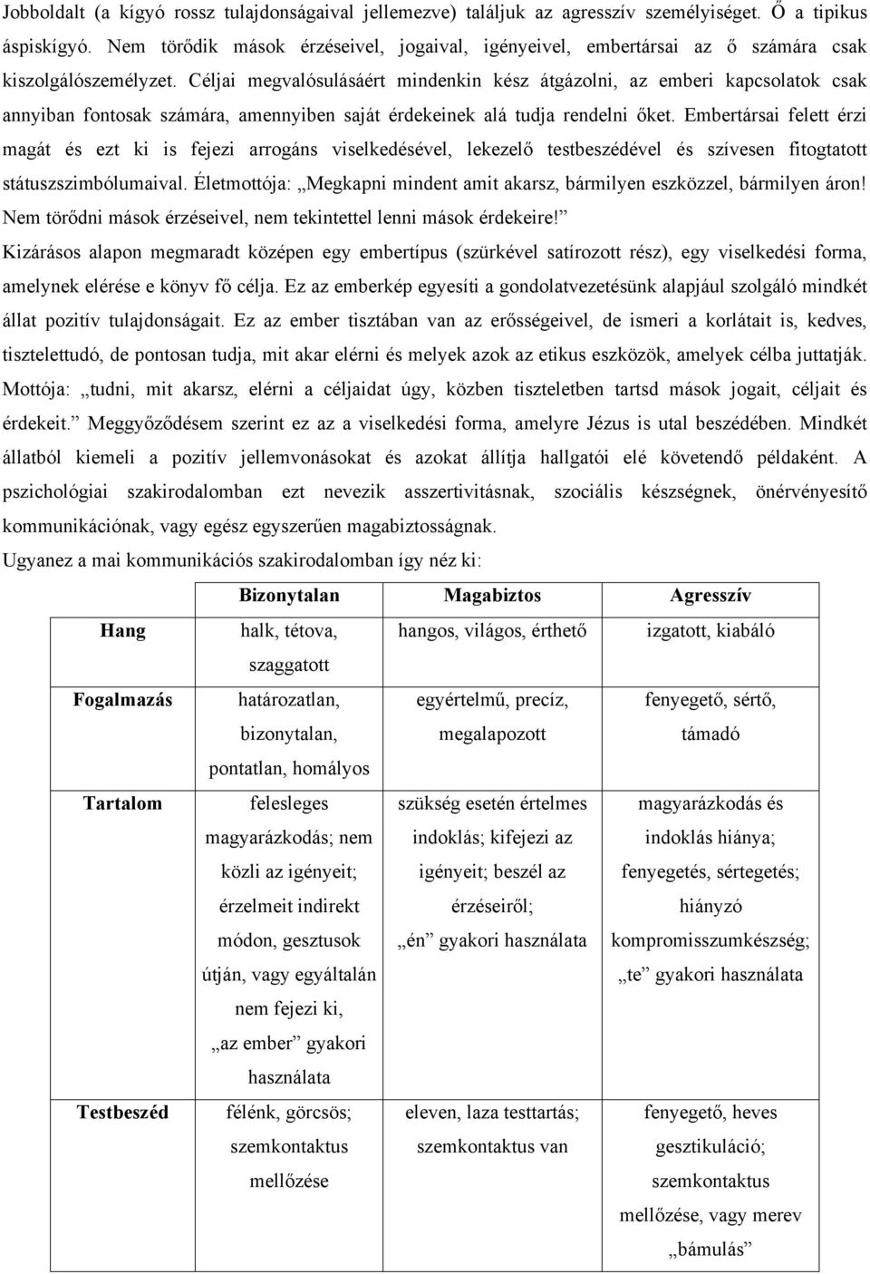 Céljai megvalósulásáért mindenkin kész átgázolni, az emberi kapcsolatok csak annyiban fontosak számára, amennyiben saját érdekeinek alá tudja rendelni őket.