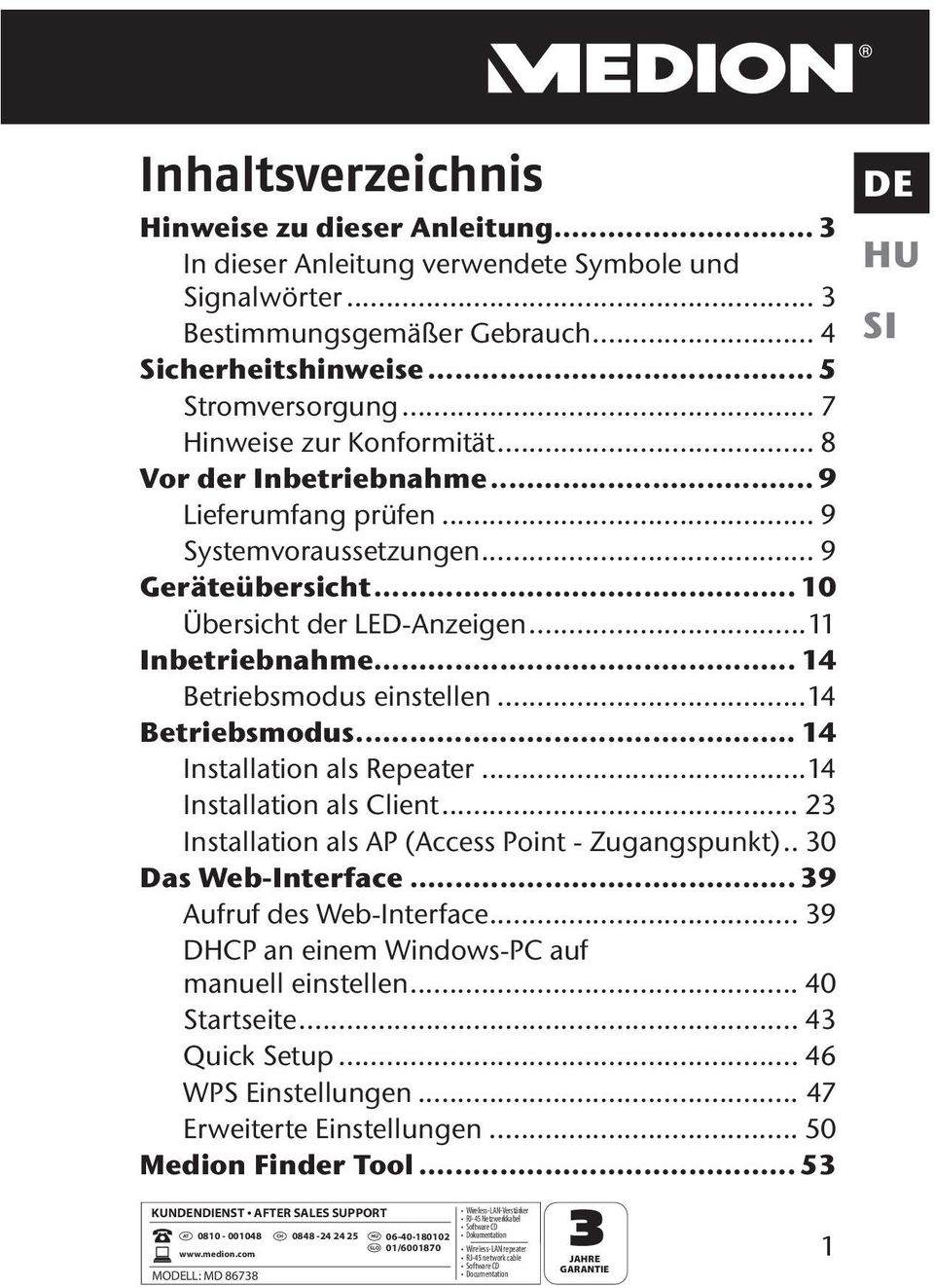 .. 14 Betriebsmodus einstellen...14 Betriebsmodus... 14 Installation als Repeater...14 Installation als Client... 23 Installation als AP (Access Point - Zugangspunkt).. 30 Das Web-Interface.