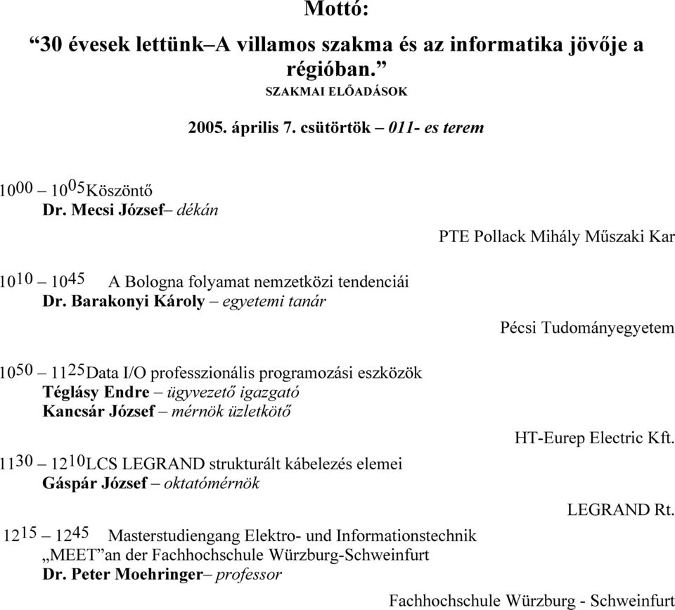 Barakonyi Károly egyetemi tanár i Tudományegyetem 1050 1125Data I/O professzionális programozási eszközök Téglásy Endre ügyvezető igazgató Kancsár József mérnök