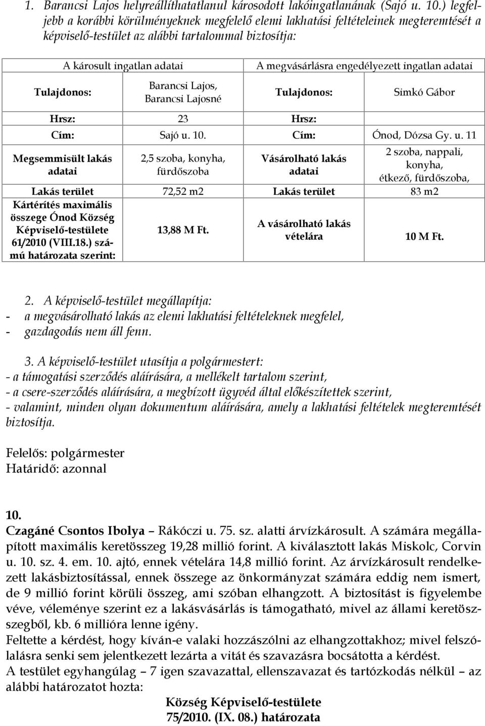 A megvásárlásra engedélyezett ingatlan Hrsz: 23 Hrsz: Simkó Gábor Cím: Sajó u.