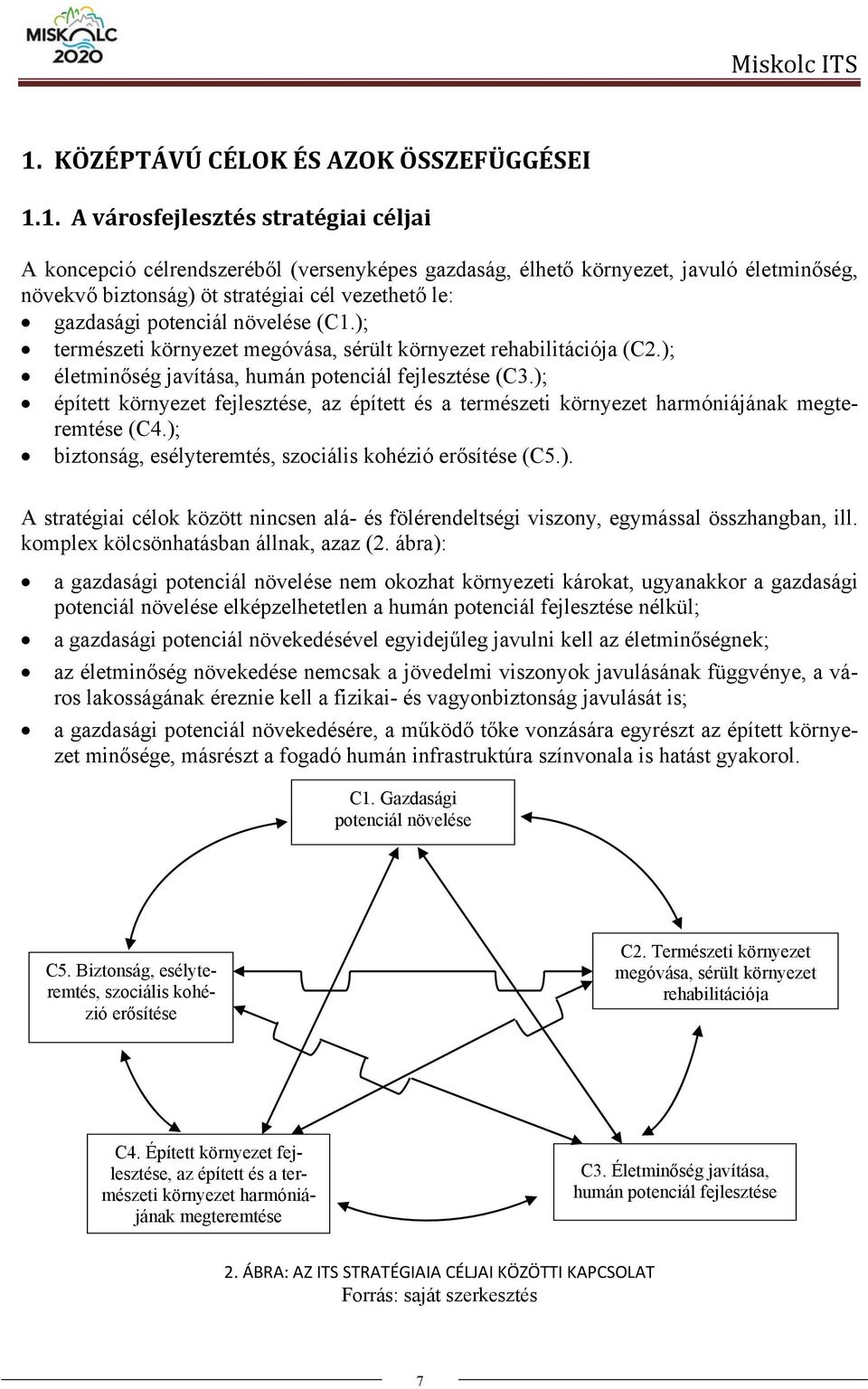 ); épített környezet fejlesztése, az épített és a természeti környezet harmóniájának megteremtése (C4.); biztonság, esélyteremtés, szociális kohézió erősítése (C5.). A stratégiai célok között nincsen alá- és fölérendeltségi viszony, egymással összhangban, ill.