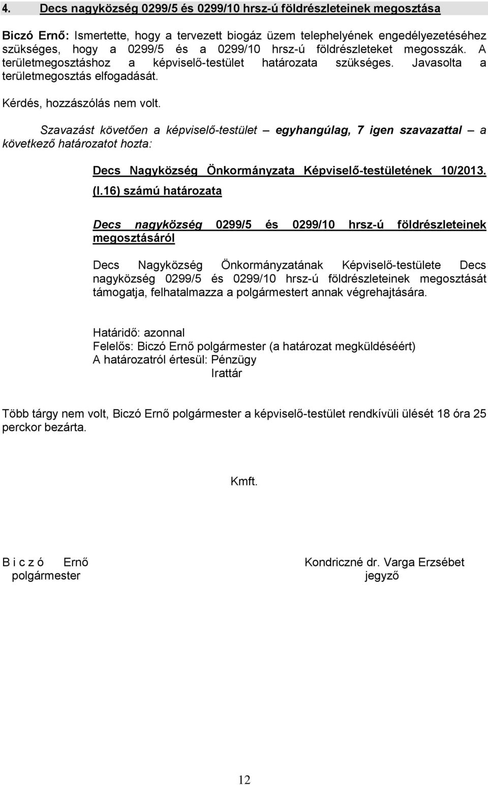 Decs Nagyközség Önkormányzata Képviselő-testületének 10/2013. (I.