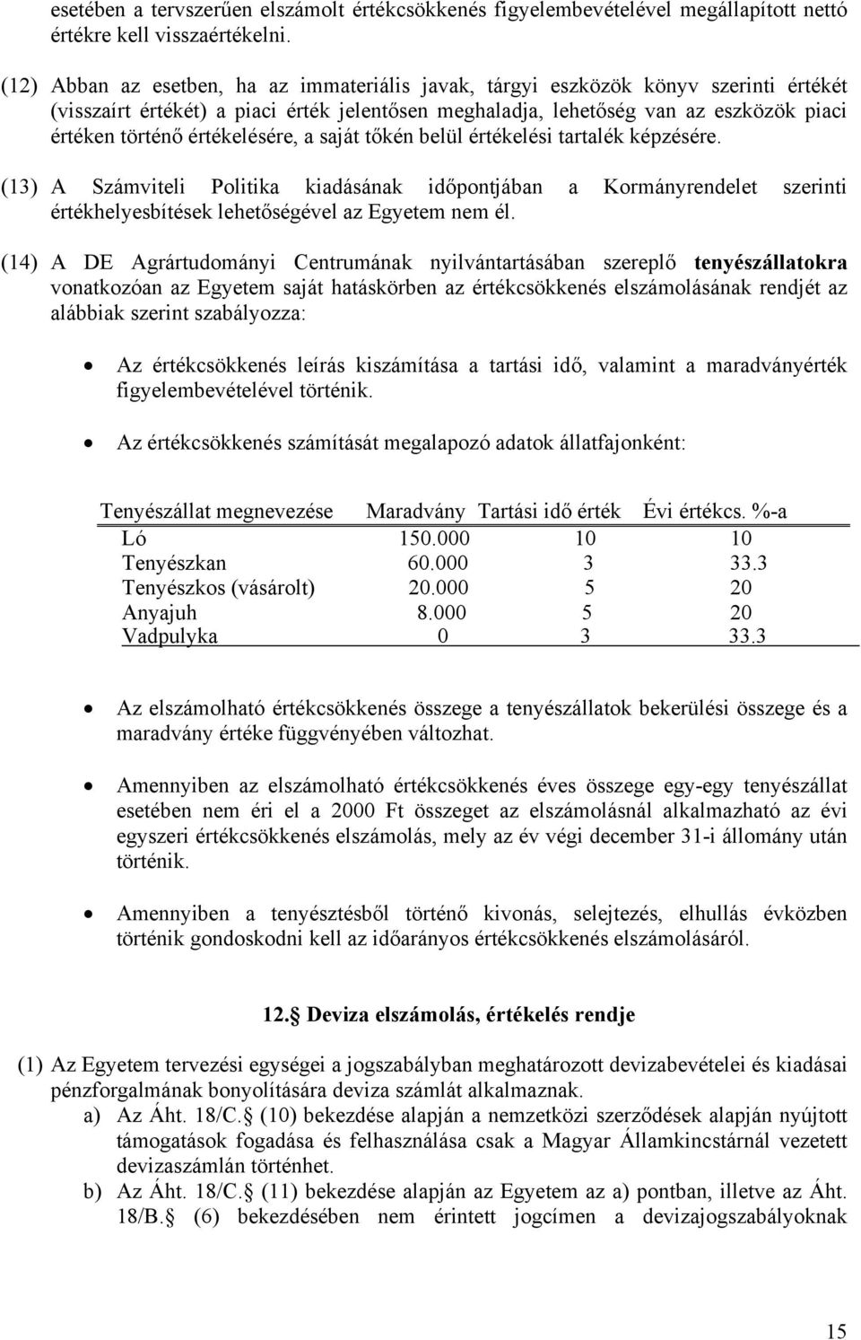 értékelésére, a saját tőkén belül értékelési tartalék képzésére. (13) A Számviteli Politika kiadásának időpontjában a Kormányrendelet szerinti értékhelyesbítések lehetőségével az Egyetem nem él.