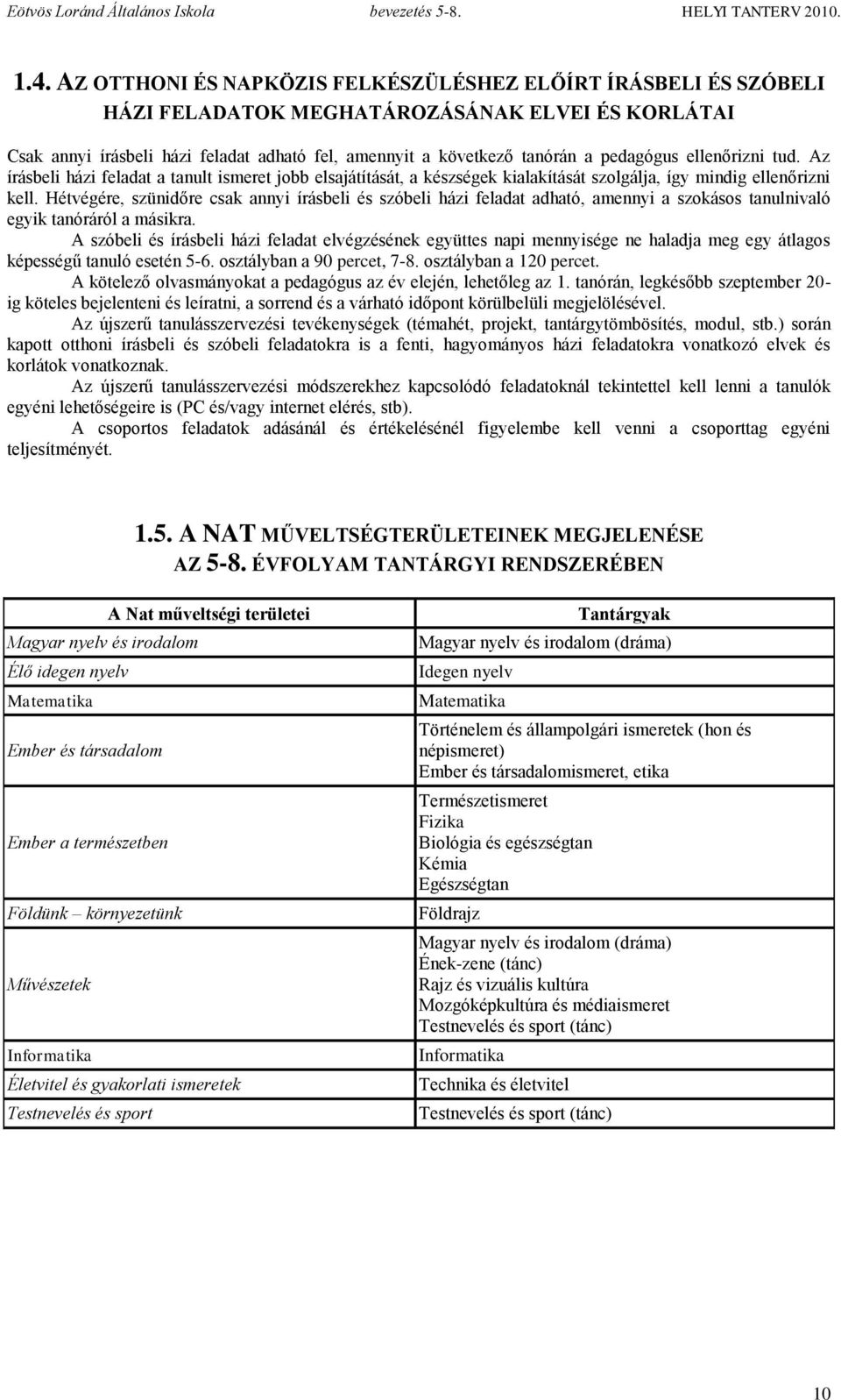 Hétvégére, szünidőre csak annyi írásbeli és szóbeli házi feladat adható, amennyi a szokásos tanulnivaló egyik tanóráról a másikra.