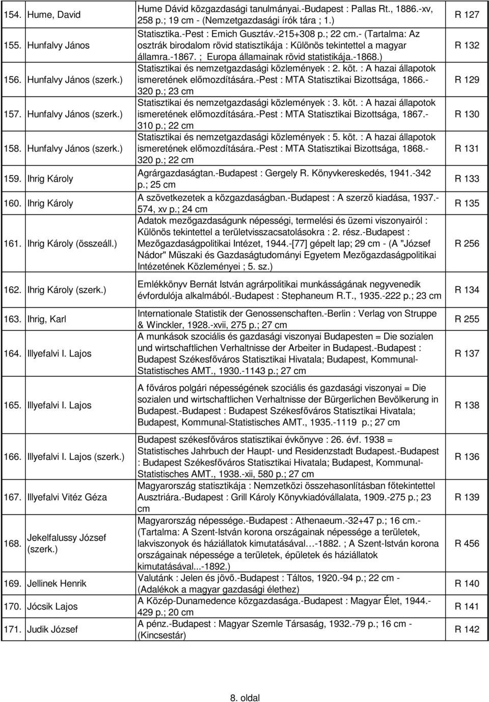 Jellinek Henrik 170. Jócsik Lajos 171. Judik József Hume Dávid közgazdasági tanulmányai.-budapest : Pallas Rt., 1886.-xv, 258 p.; 19 cm - (Nemzetgazdasági írók tára ; 1.) Statisztika.
