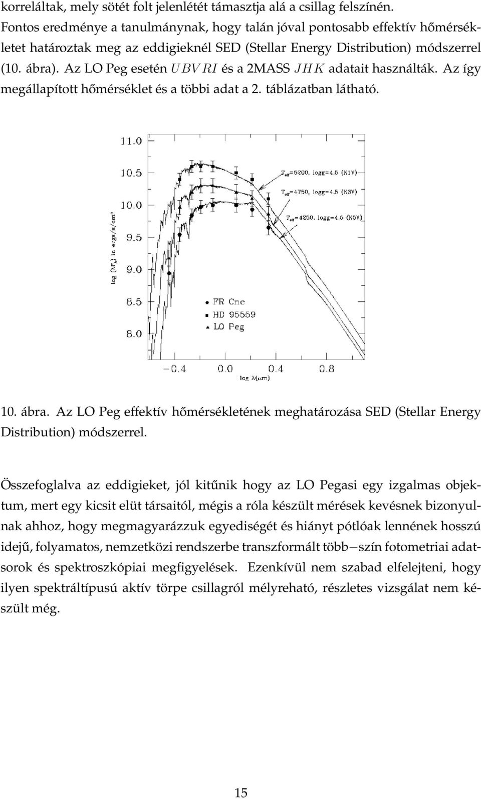 Az LO Peg esetén UBV RI és a 2MASS JHK adatait használták. Az így megállapított hőmérséklet és a többi adat a 2. táblázatban látható. 10. ábra.