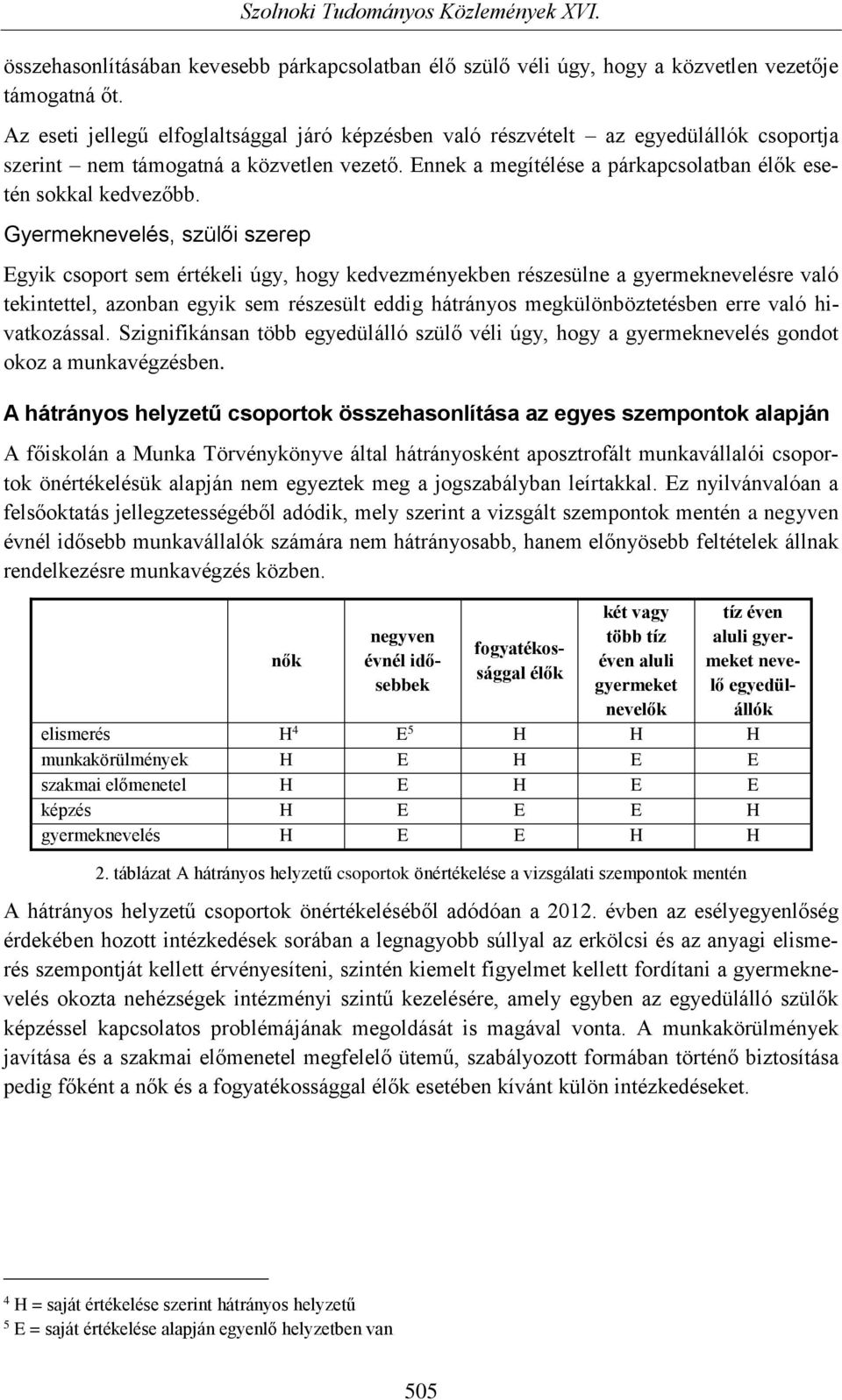 Gyermeknevelés, szülői szerep Egyik csoport sem értékeli úgy, hogy kedvezményekben részesülne a gyermeknevelésre való tekintettel, azonban egyik sem részesült eddig hátrányos megkülönböztetésben erre