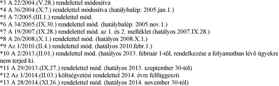 febr.1.) *10 A 2/2013.(II.01.) rendelettel mód. (hatályos 2013. február 1-től, rendelkezése a folyamatban lévő ügyekre nem terjed ki. *11 A 29/2013.(IX.27.) rendelettel mód. (hatályos 2013. szeptember 30-tól) *12 Az 1/2014.