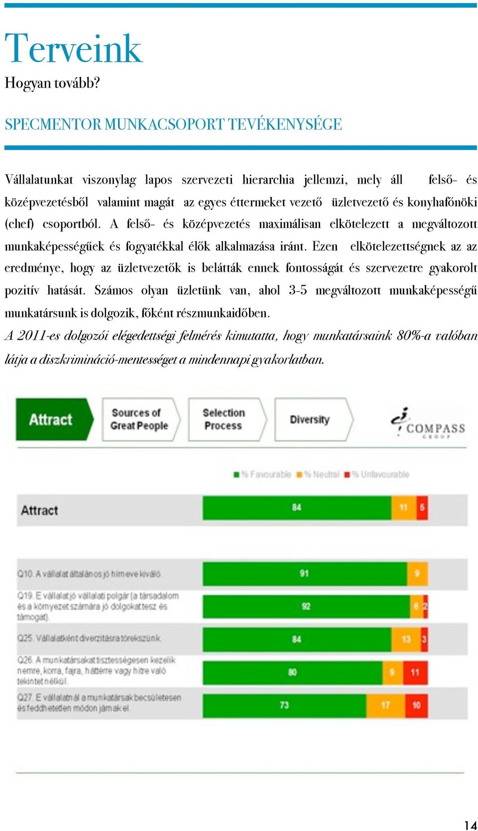 konyhafőnöki (chef) csoportból. A felső- és középvezetés maximálisan elkötelezett a megváltozott munkaképességűek és fogyatékkal élők alkalmazása iránt.