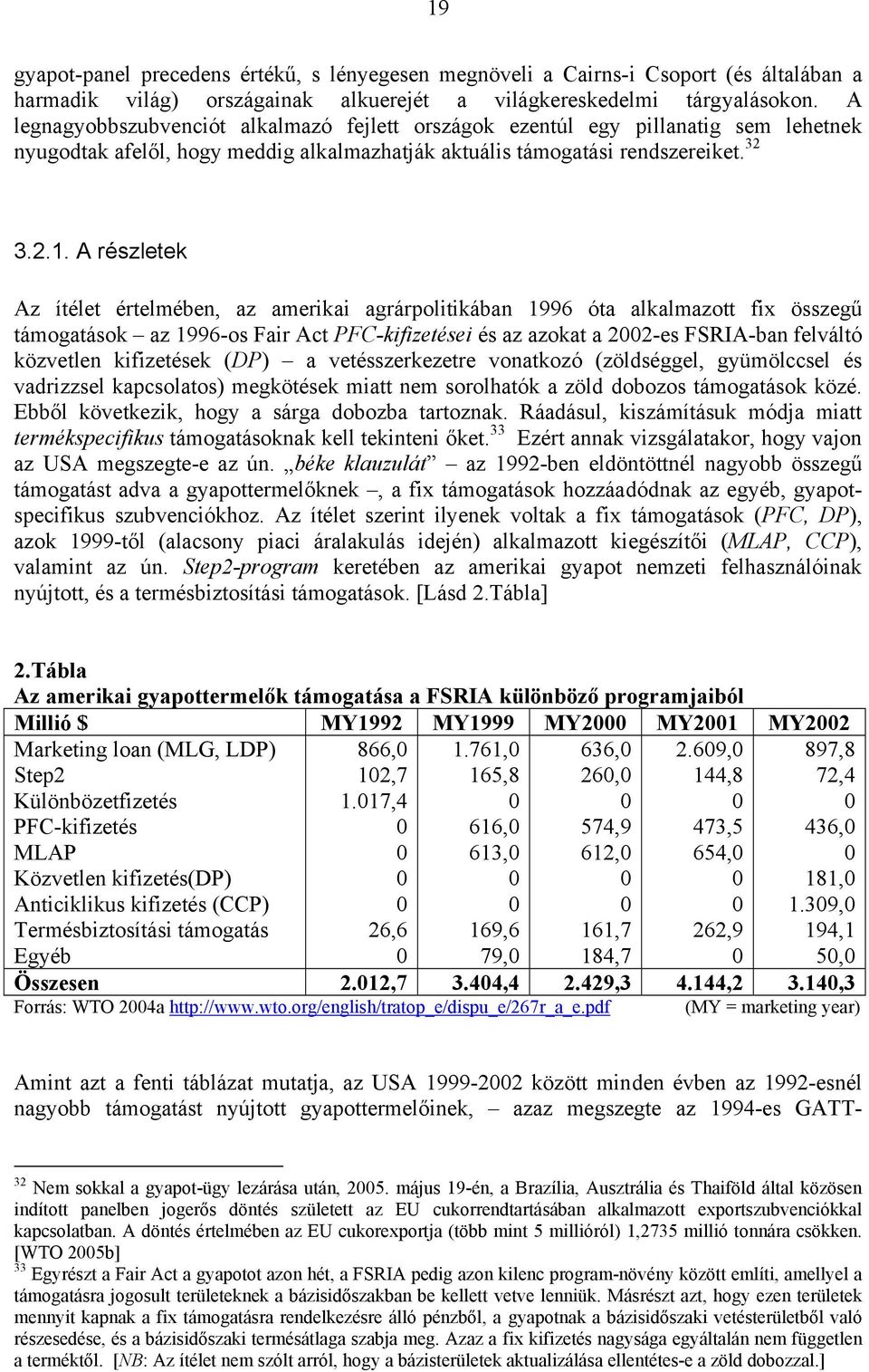 A részletek Az ítélet értelmében, az amerikai agrárpolitikában 1996 óta alkalmazott fix összegű támogatások az 1996-os Fair Act PFC-kifizetései és az azokat a 22-es FSRIA-ban felváltó közvetlen