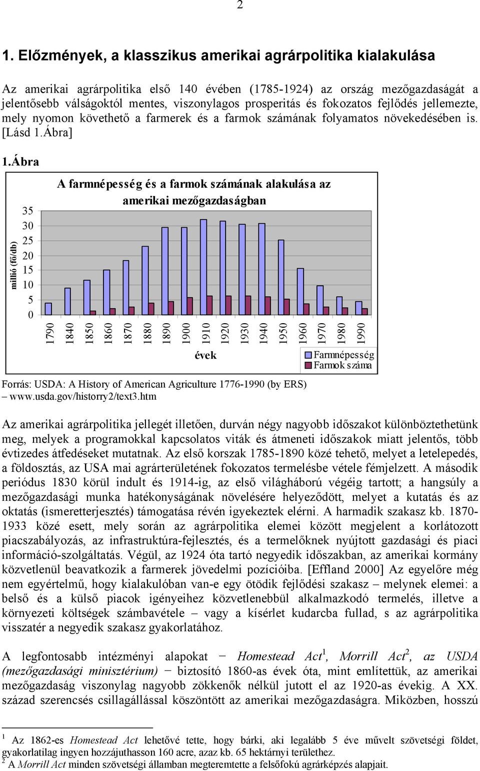 Ábra millió (fő/db) 35 3 25 2 15 1 5 A farmnépesség és a farmok számának alakulása az amerikai mezőgazdaságban 179 184 185 186 187 188 189 19 191 192 193 194 évek 195 196 197 Forrás: USDA: A History