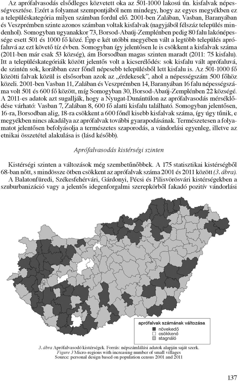 2001-ben Zalában, Vasban, Baranyában és Veszprémben szinte azonos számban voltak kisfalvak (nagyjából félszáz település mindenhol).