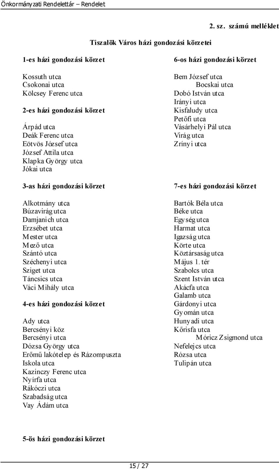 utca Jókai utca 3-as házi gondozási körzet Alkotmány utca Búzavirág utca Damjanich utca Erzsébet utca Mester utca Mező utca Szántó utca Széchenyi utca Sziget utca Táncsics utca Váci Mihály utca 4-es