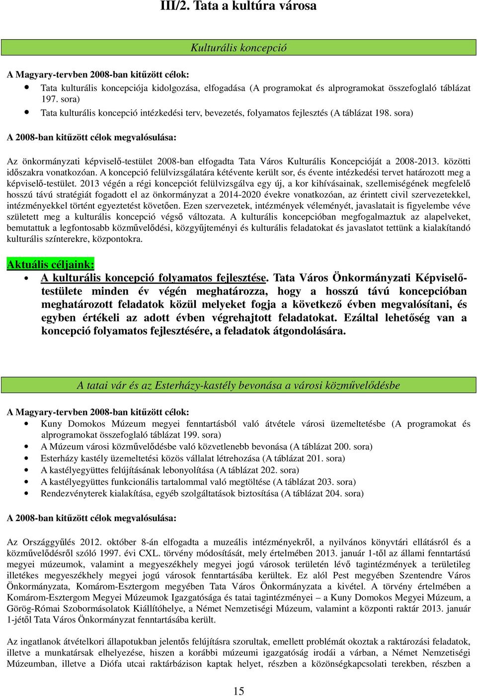 sora) Az önkormányzati képviselő-testület 2008-ban elfogadta Tata Város Kulturális Koncepcióját a 2008-2013. közötti időszakra vonatkozóan.