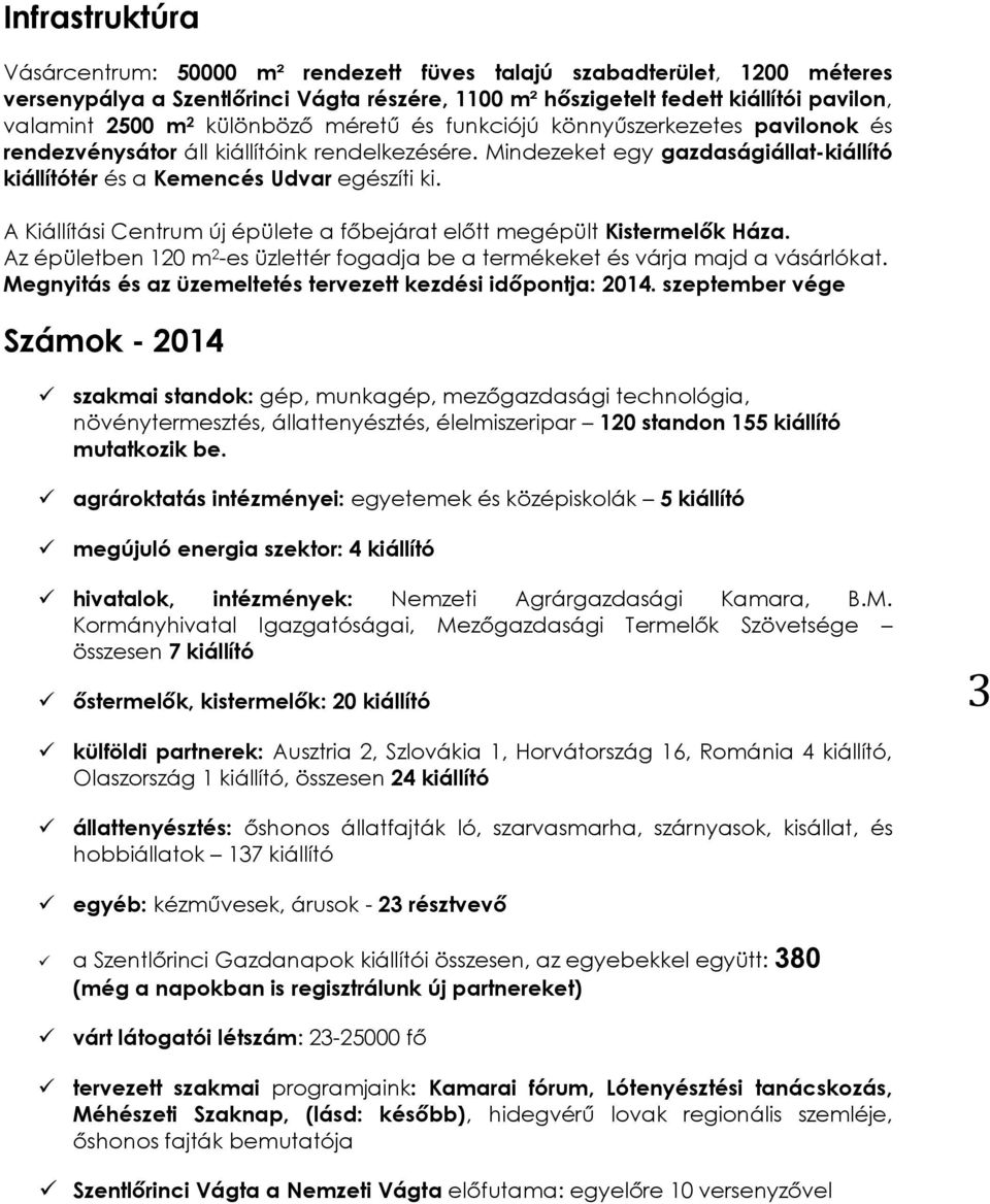 A Kiállítási Centrum új épülete a főbejárat előtt megépült Kistermelők Háza. Az épületben 120 m 2 -es üzlettér fogadja be a termékeket és várja majd a vásárlókat.