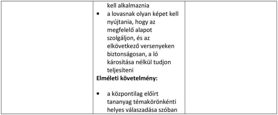 biztonságosan, a ló károsítása nélkül tudjon teljesíteni Elméleti