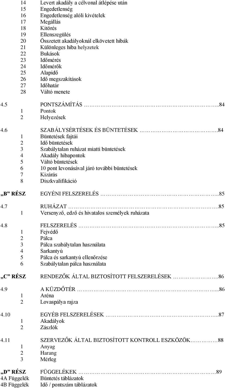 84 1 Büntetések fajtái 2 Idő büntetések 3 Szabálytalan ruházat miatti büntetések 4 Akadály hibapontok 5 Váltó büntetések 6 10 pont levonásával járó további büntetések 7 Kizárás 8 Diszkvalifikáció B