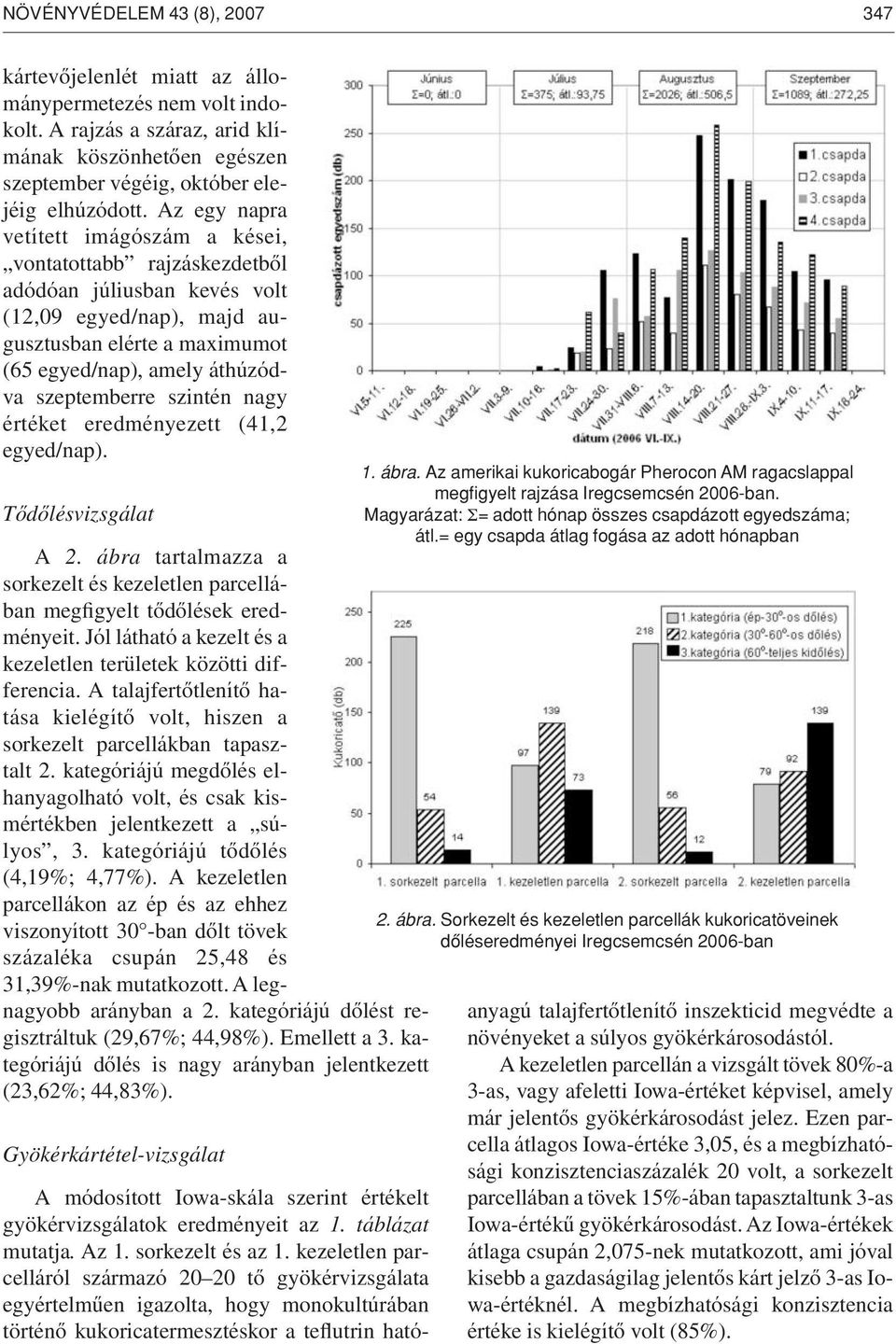 szintén nagy értéket eredményezett (41,2 egyed/nap). Tôdôlésvizsgálat A 2. ábra tartalmazza a sorkezelt és kezeletlen parcellában megfigyelt tôdôlések eredményeit.