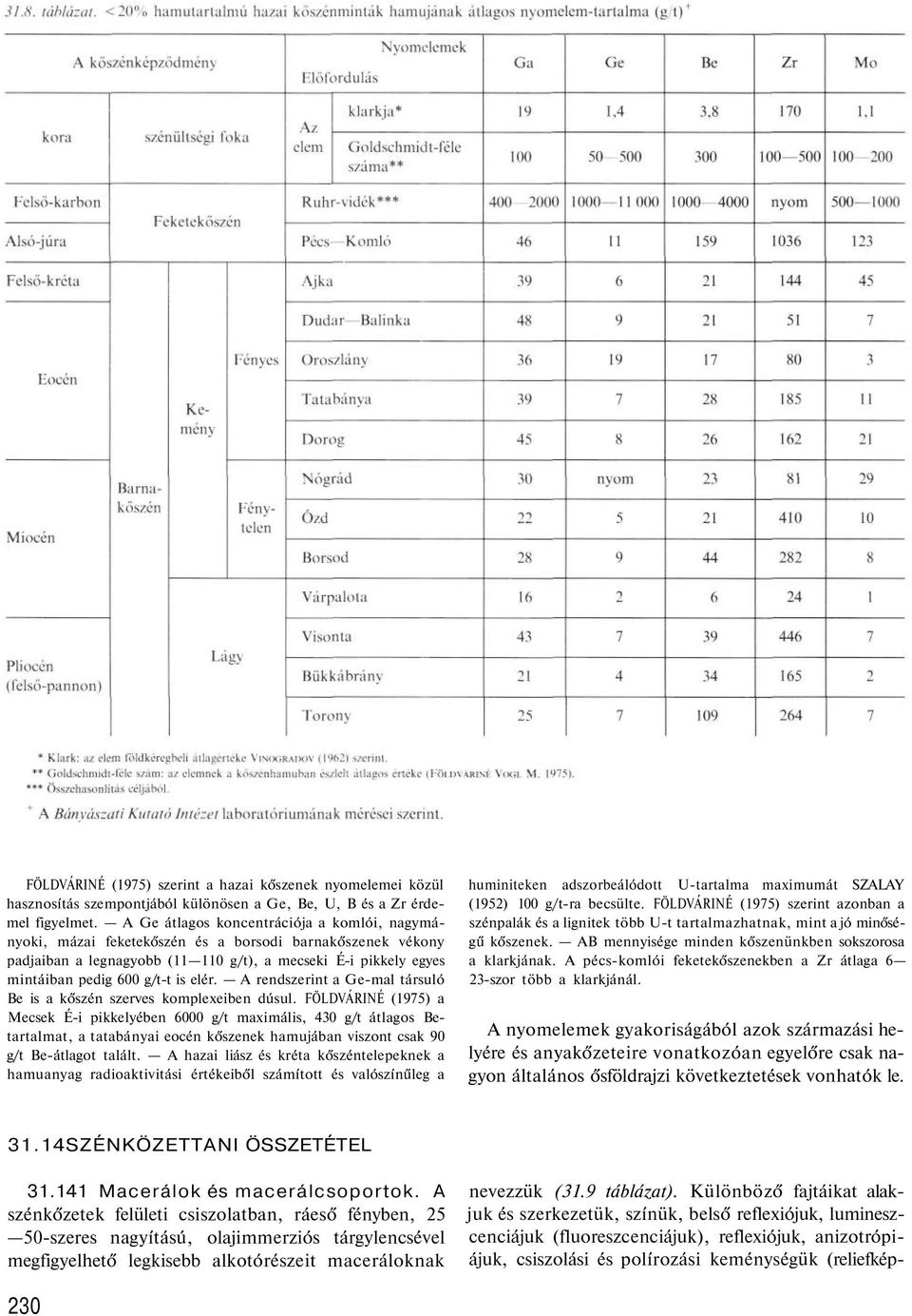 elér. A rendszerint a Ge-mal társuló Be is a k szén szerves komplexeiben dúsul.