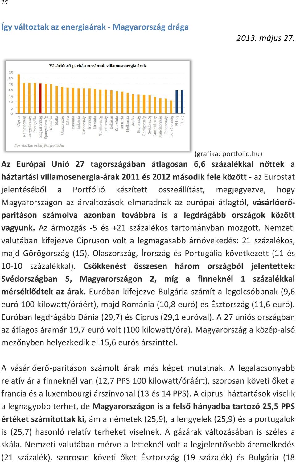 összeállítást, megjegyezve, hogy Magyarországon az árváltozások elmaradnak az európai átlagtól, vásárlóerőparitáson számolva azonban továbbra is a legdrágább országok között vagyunk.