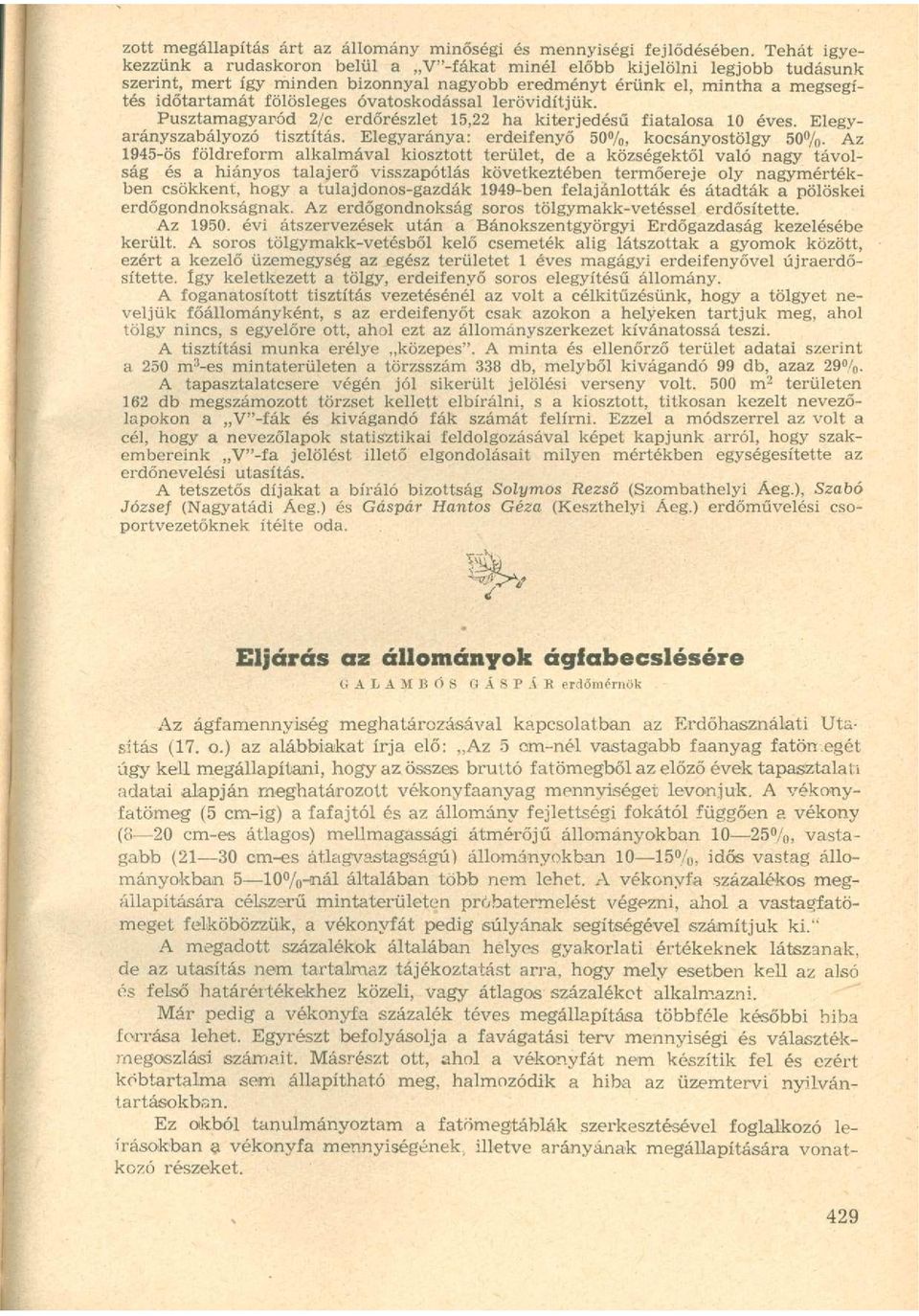 óvatoskodással lerövidítjük. Pusztamagyaród 2/c erdőrészlet 15,22 ha kiterjedésű fiatalosa 10 éves. Elegyarányszabályozó tisztítás. Elegyaránya: erdeifenyő 50%, kocsányostölgy 50%.