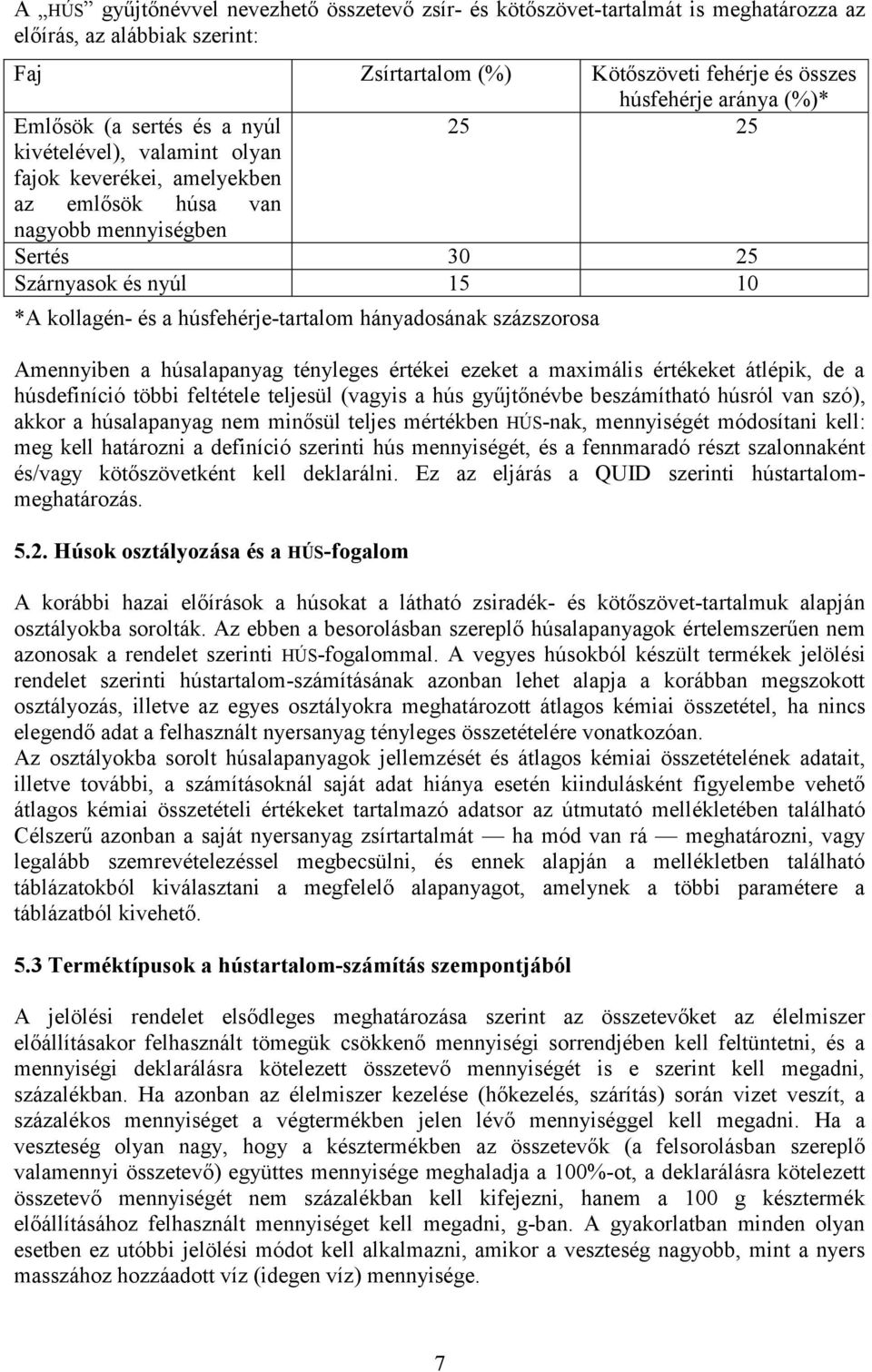 hányadosának százszorosa Amennyiben a húsalapanyag tényleges értékei ezeket a maximális értékeket átlépik, de a húsdefiníció többi feltétele teljesül (vagyis a hús gyűjtőnévbe beszámítható húsról van