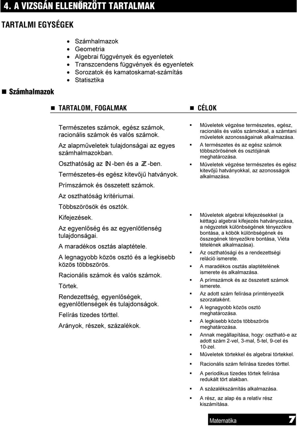 Természetes-és egész kitevőjű hatványok. S Műveletek végzése természetes, egész, racionális és valós számokkal, a számtani műveletek azonosságainak alkalmazása.