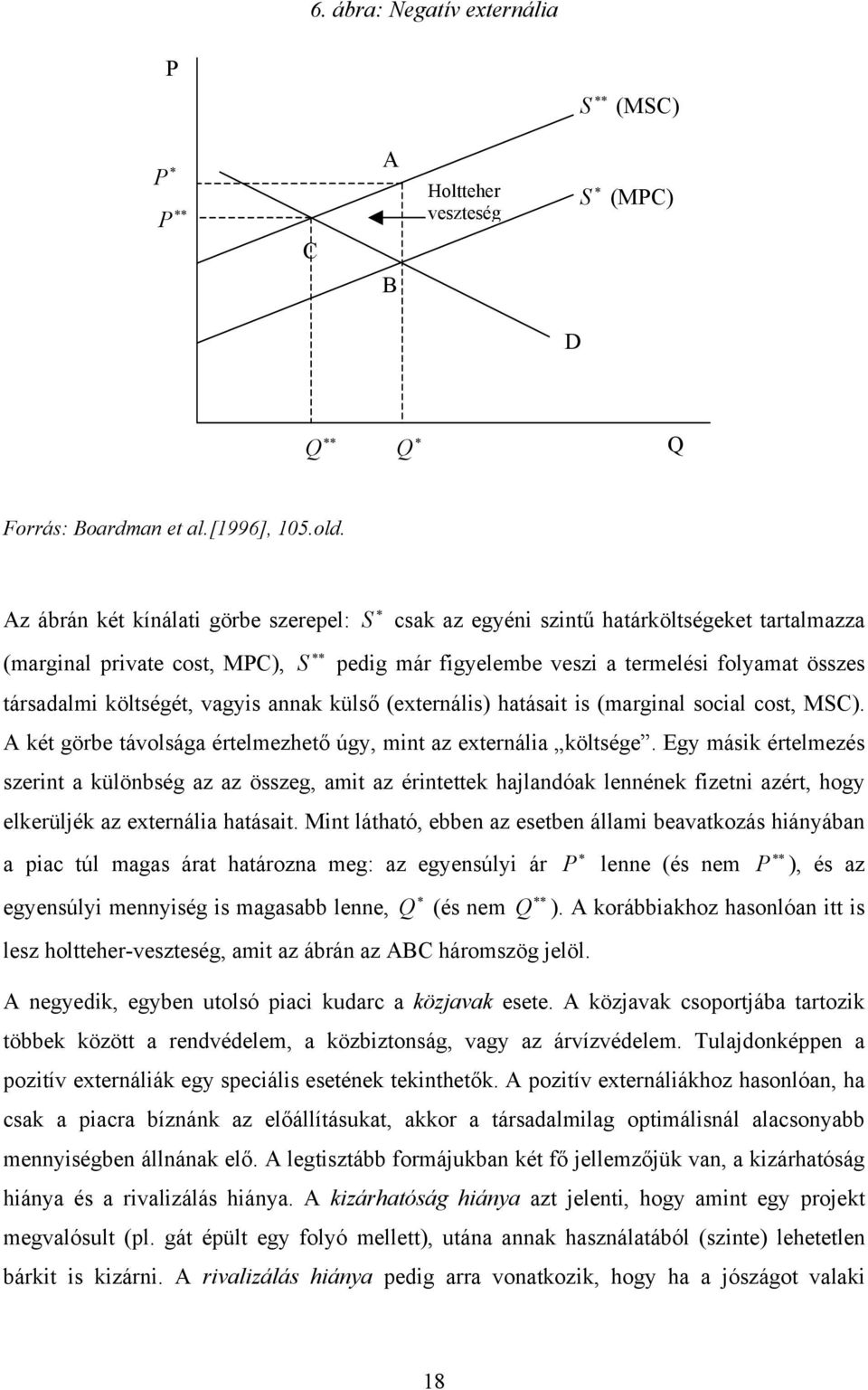 vagyis annak külső (externális) hatásait is (marginal social cost, MSC). A két görbe távolsága értelmezhető úgy, mint az externália költsége.