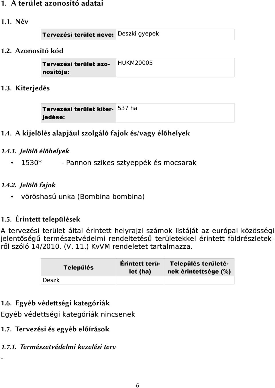 0* - Pannn szikes sztyeppék és mcsarak 1.4.2. Jelölő fajk vöröshasú unka (Bmbina bmbina) 1.5.