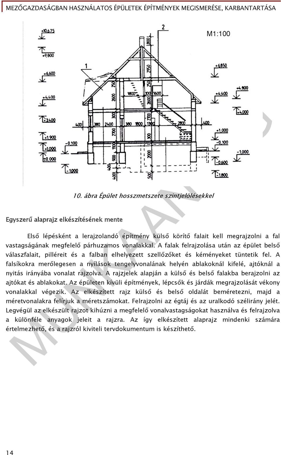 A falak felrajzolása után az épület belső válaszfalait, pilléreit és a falban elhelyezett szellőzőket és kéményeket tüntetik fel.