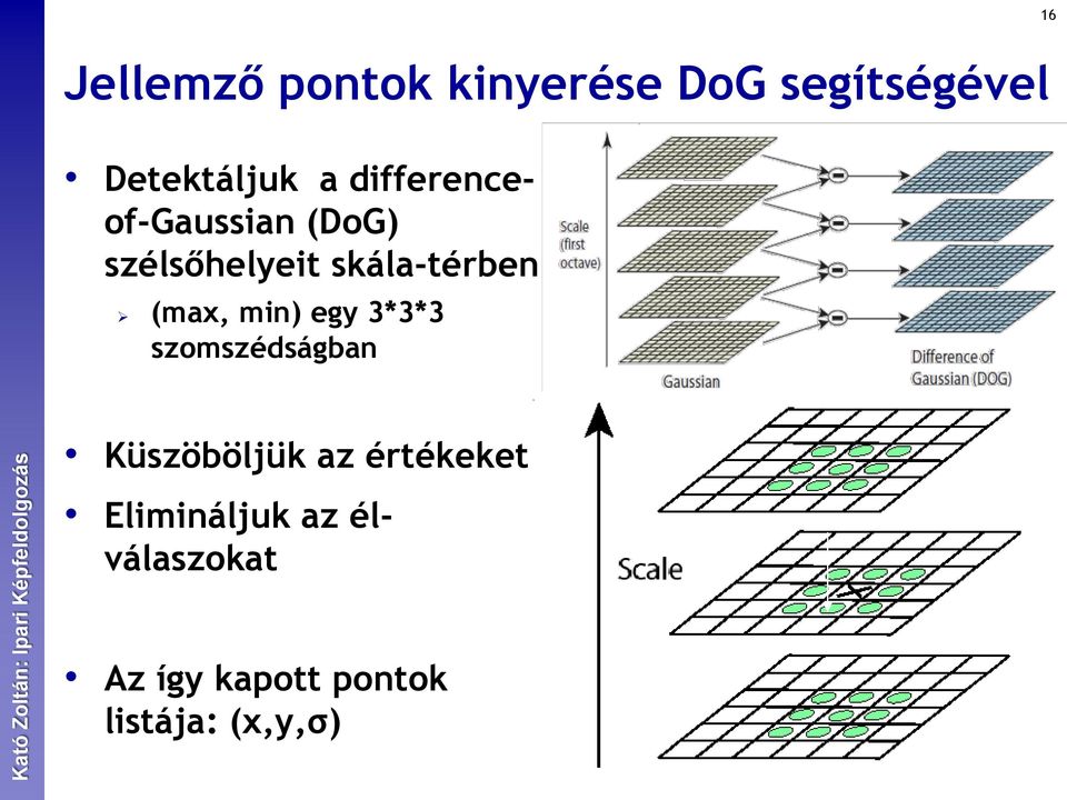 szélsőhelyeit skála-térben (max, min) egy 3*3*3 szomszédságban