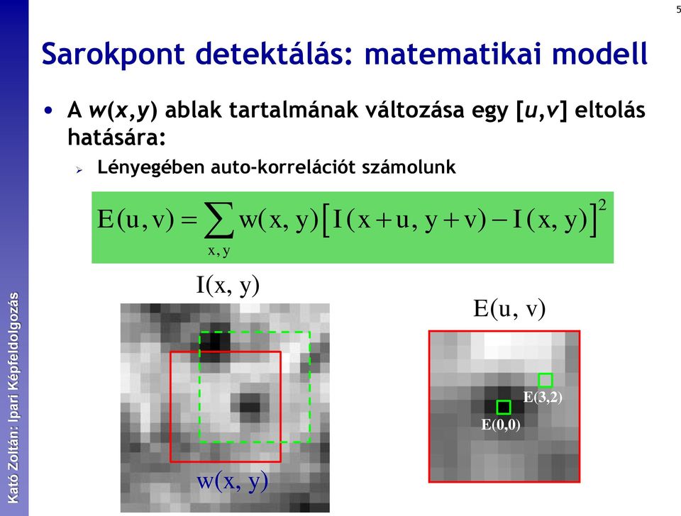 Lényegében auto-korrelációt számolunk xy, 2 E( u, v) w(