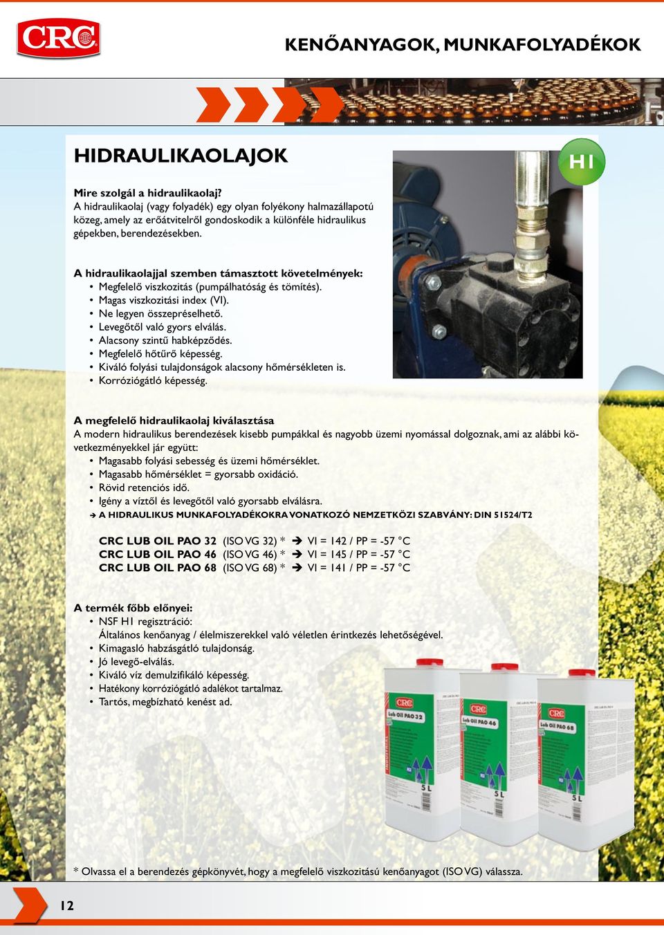 A hidraulikaolajjal szemben támasztott követelmények: Megfelelő viszkozitás (pumpálhatóság és tömítés). Magas viszkozitási index (VI). Ne legyen összepréselhető. Levegőtől való gyors elválás.