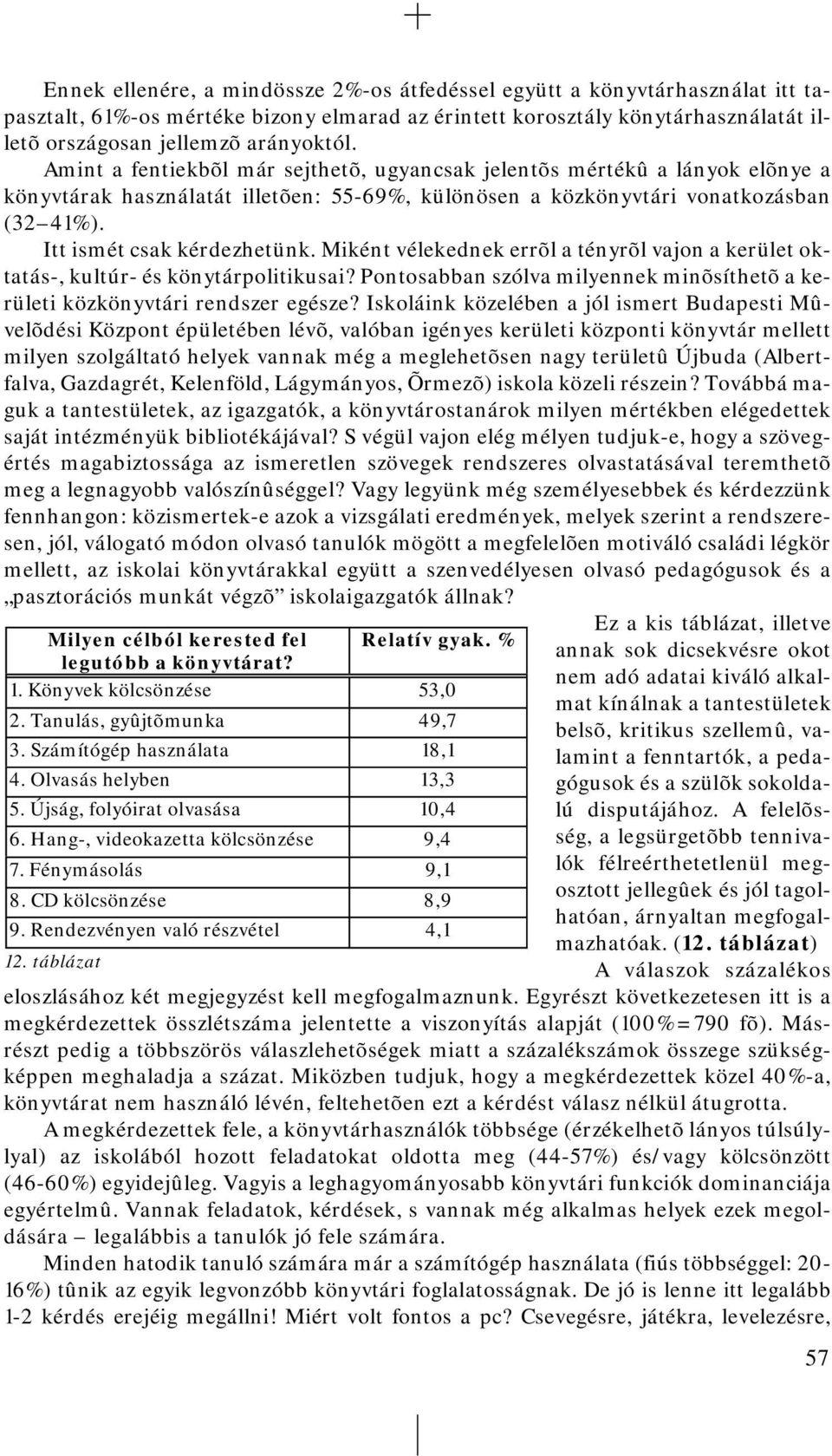 Miként vélekednek errõl a tényrõl vajon a kerület oktatás-, kultúr- és könytárpolitikusai? Pontosabban szólva milyennek minõsíthetõ a kerületi közkönyvtári rendszer egésze?