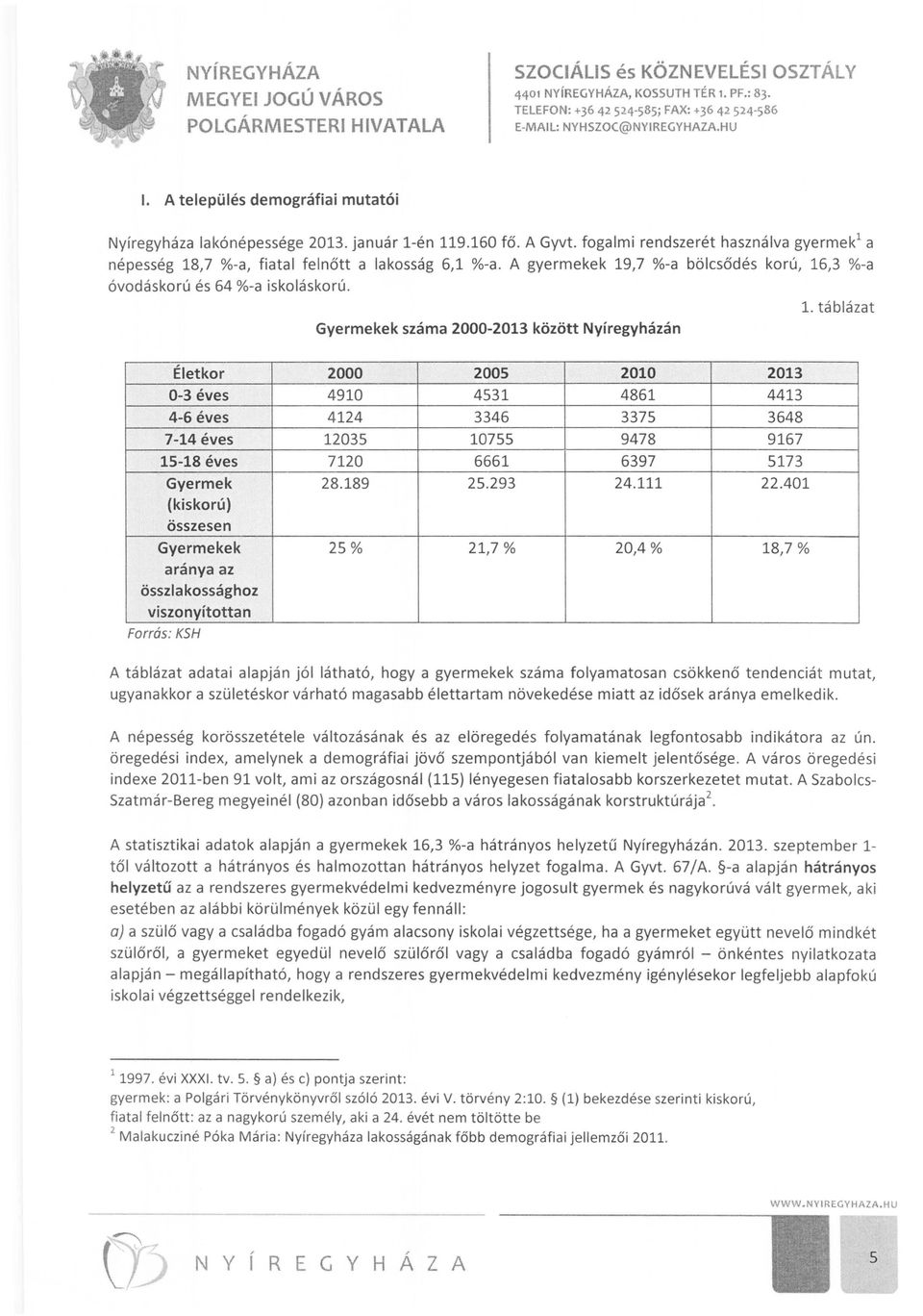 ,7 %-a, fiatal felnőtt a lakosság 6,1 %-a. A gyermekek 19