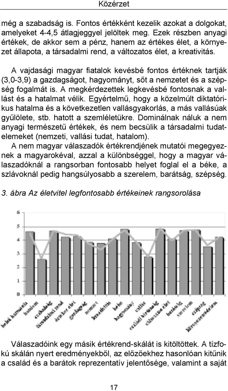 A vajdasági magyar fiatalok kevésbé fontos értéknek tartják (3,0-3,9) a gazdagságot, hagyományt, sőt a nemzetet és a szépség fogalmát is.