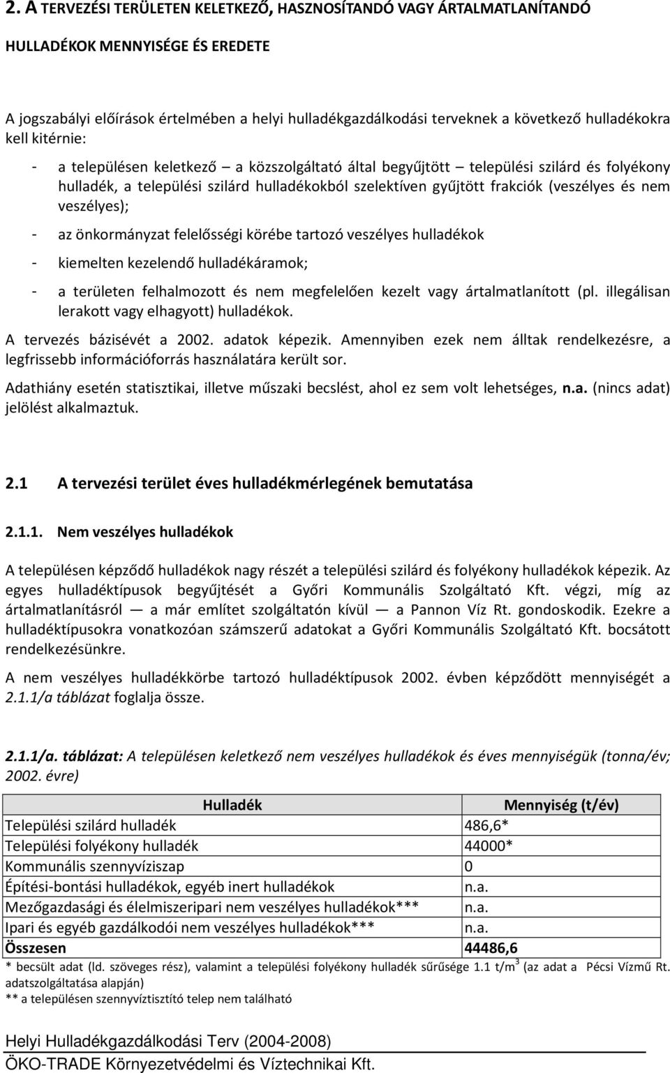 (veszélyes és nem veszélyes); - az önkormányzat felelősségi körébe tartozó veszélyes hulladékok - kiemelten kezelendő hulladékáramok; - a területen felhalmozott és nem megfelelően kezelt vagy