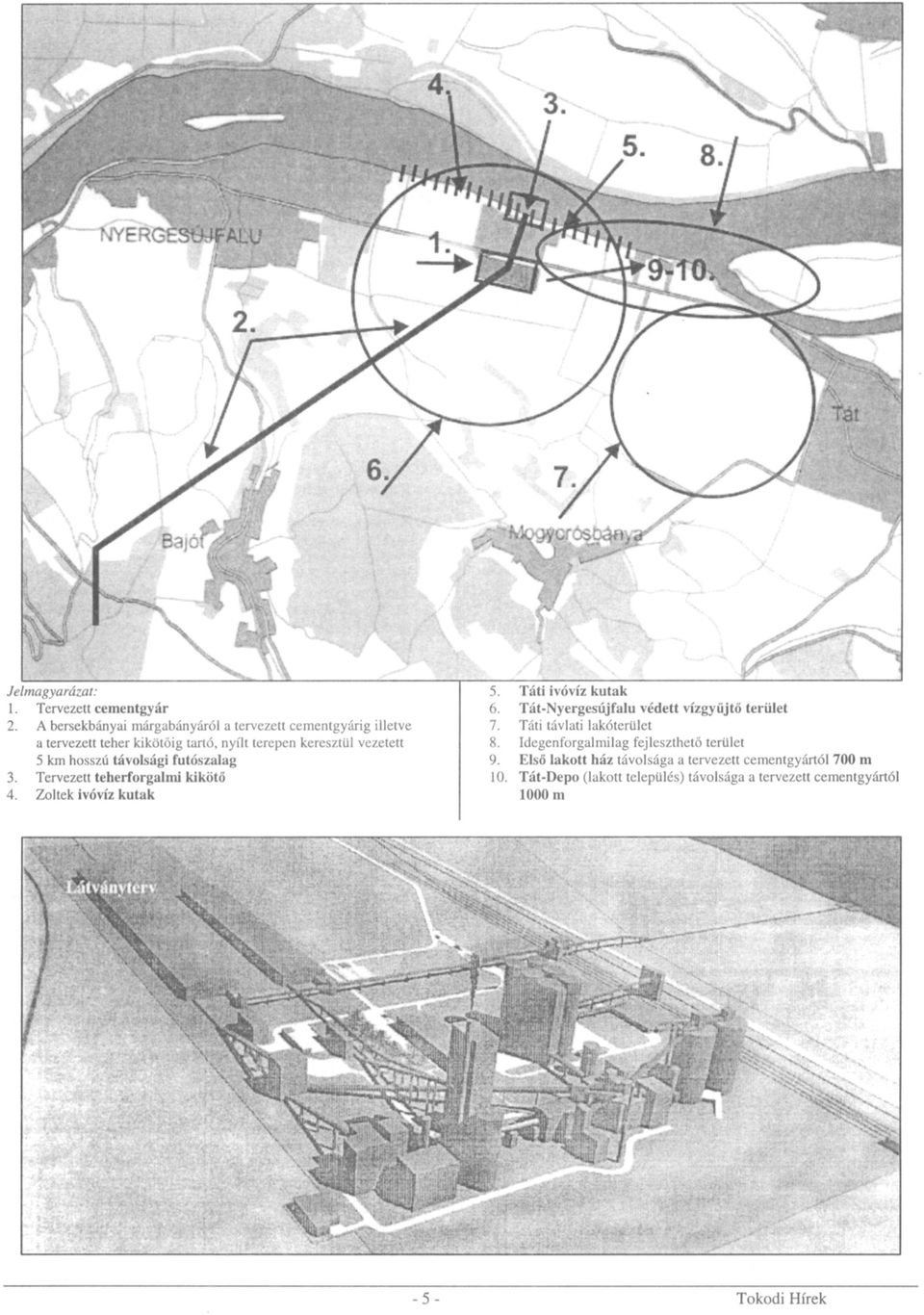 hosszú távolsági futószalag 3. Tervezett teherforgalmi kikötő 4. Zoltek ivóvíz kutak 5. Táti ivóvíz kutak 6.