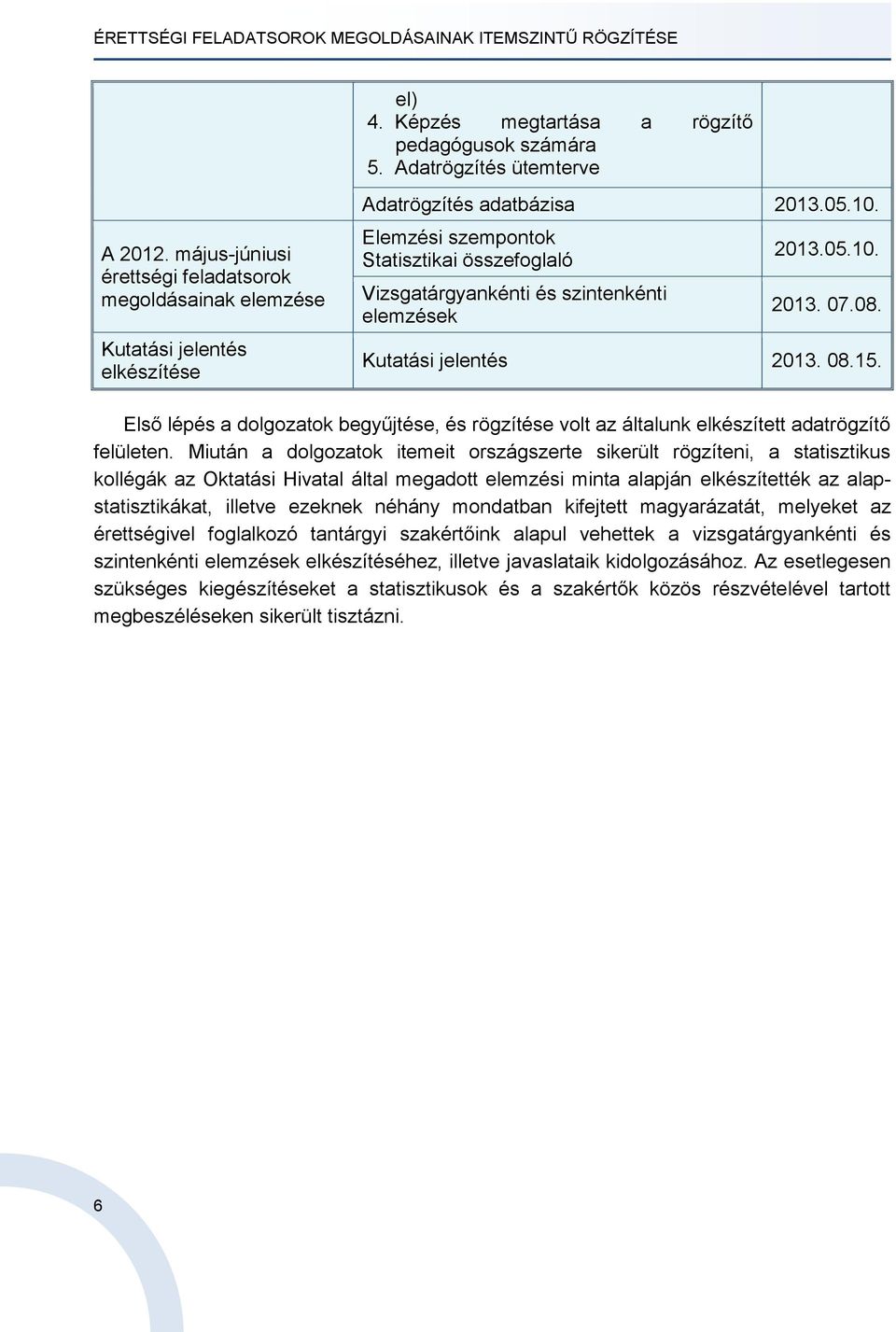 Elemzési szempontok Statisztikai összefoglaló Vizsgatárgyankénti és szintenkénti elemzések 2013.05.10. 2013. 07.08. Kutatási jelentés 2013. 08.15.