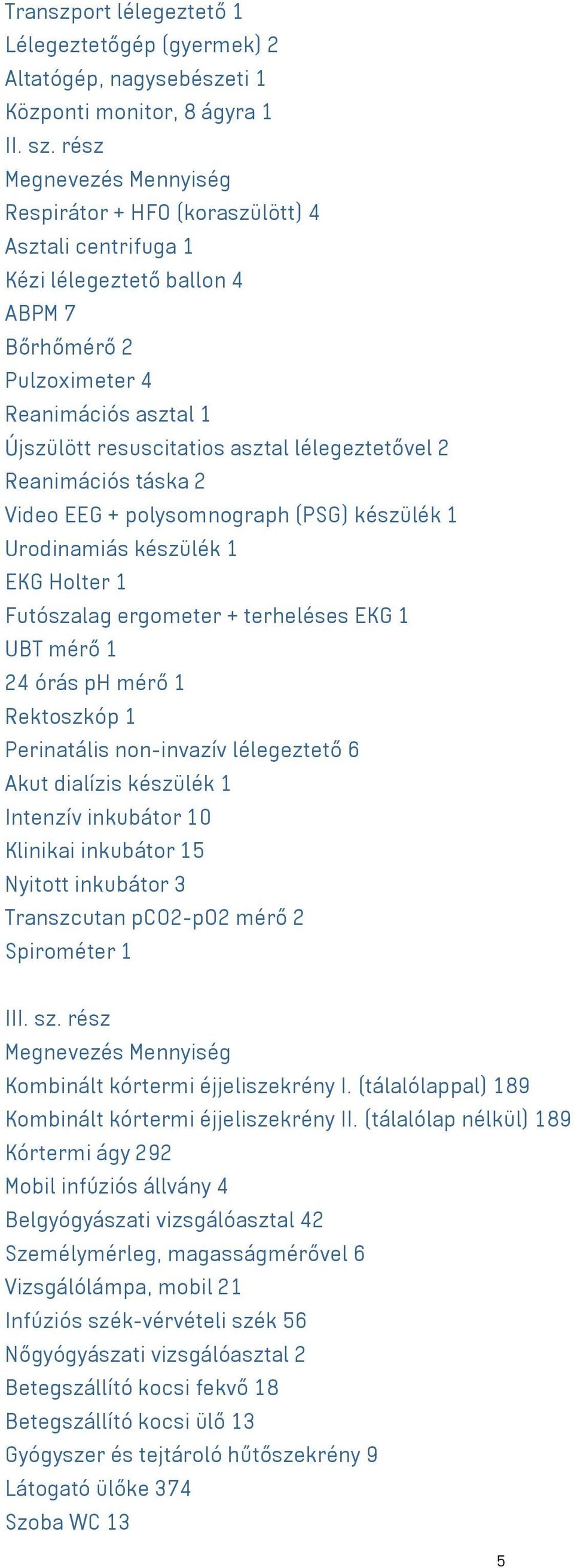 lélegeztetővel 2 Reanimációs táska 2 Video EEG + polysomnograph (PSG) készülék 1 Urodinamiás készülék 1 EKG Holter 1 Futószalag ergometer + terheléses EKG 1 UBT mérő 1 24 órás ph mérő 1 Rektoszkóp 1