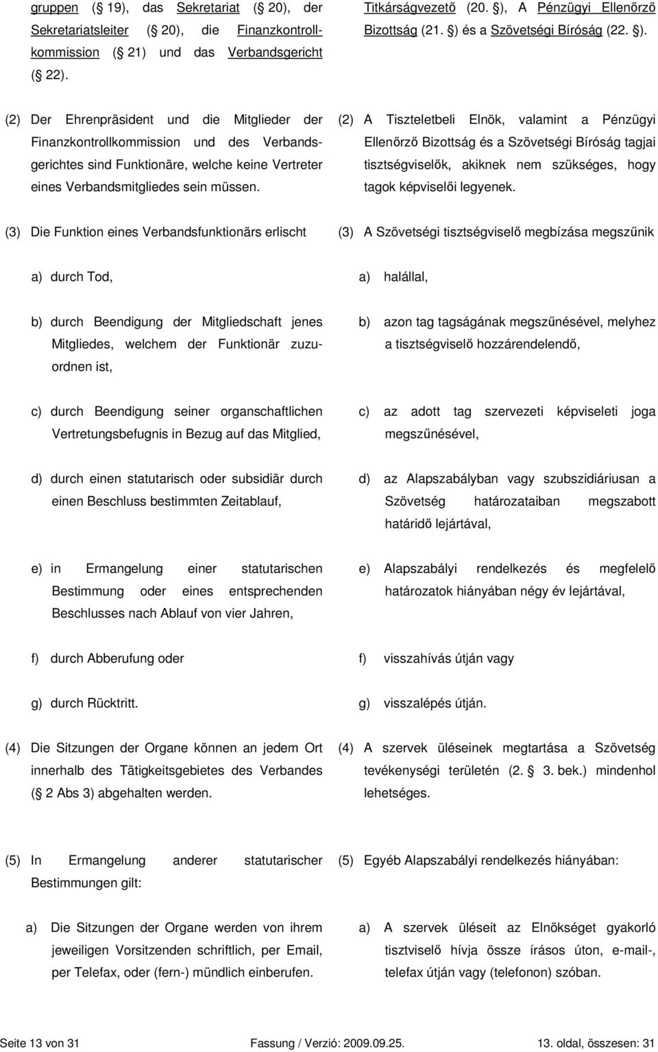 (2) Der Ehrenpräsident und die Mitglieder der Finanzkontrollkommission und des Verbandsgerichtes sind Funktionäre, welche keine Vertreter eines Verbandsmitgliedes sein müssen.