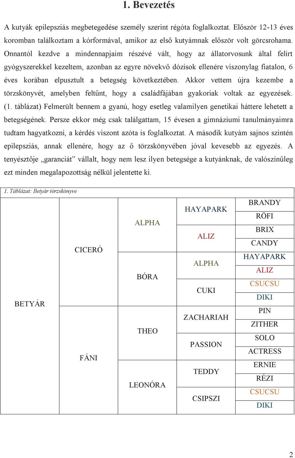 betegség következtében. Akkor vettem újra kezembe a törzskönyvét, amelyben feltűnt, hogy a családfájában gyakoriak voltak az egyezések. (1.