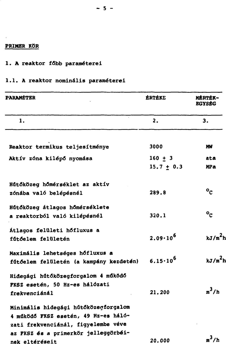 8 Hűtőközeg átlagos hőmérséklete a reaktorból való kilépésnél 320.1 Átlagos felületi hőfluxus a fűtőelem felületén 2.